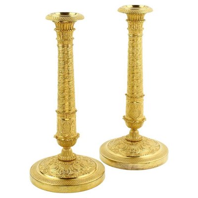 Large Empire Candlesticks in the shape of Trajan's Column, France, 1815, Set of 2-KMT-1257775