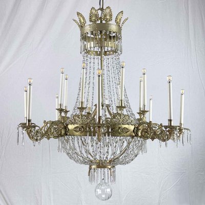 Large Empire Chandelier in Gilded Iron and Crystal Lights, 1780s-TBU-2017590