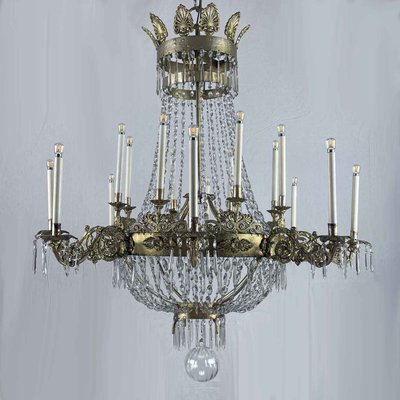 Large Empire Chandelier in Gilded Iron and Crystal Lights, 1780s-TBU-2017590