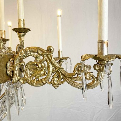 Large Empire Chandelier in Gilded Iron and Crystal Lights, 1780s-TBU-2017590