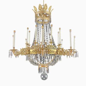 Large Empire Chandelier in Gilded Iron and Crystal Lights, 1780s-TBU-2017590