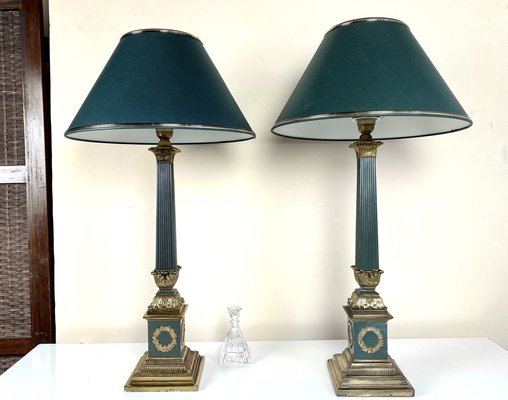 Large Empire Green and Gold Table Lamps, 1950s, France, Set of 2-WZZ-1373056