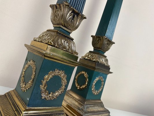 Large Empire Green and Gold Table Lamps, 1950s, France, Set of 2-WZZ-1373056