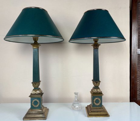 Large Empire Green and Gold Table Lamps, 1950s, France, Set of 2-WZZ-1373056