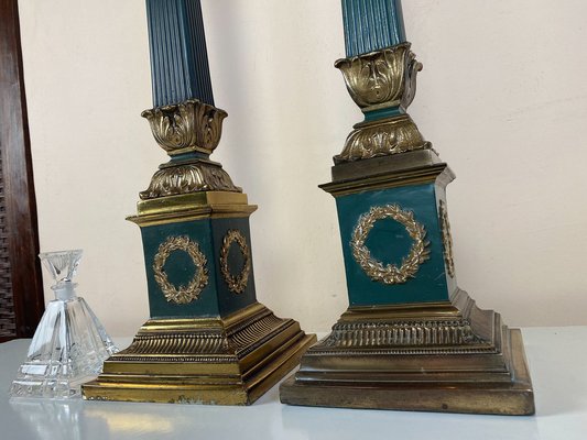 Large Empire Green and Gold Table Lamps, 1950s, France, Set of 2-WZZ-1373056