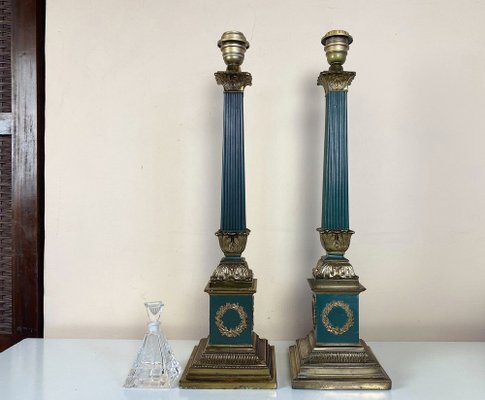 Large Empire Green and Gold Table Lamps, 1950s, France, Set of 2-WZZ-1373056