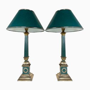 Large Empire Green and Gold Table Lamps, 1950s, France, Set of 2-WZZ-1373056