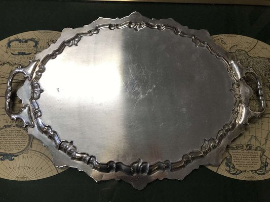 Large English Silver Metal Tray, 1930s-QYF-1722481