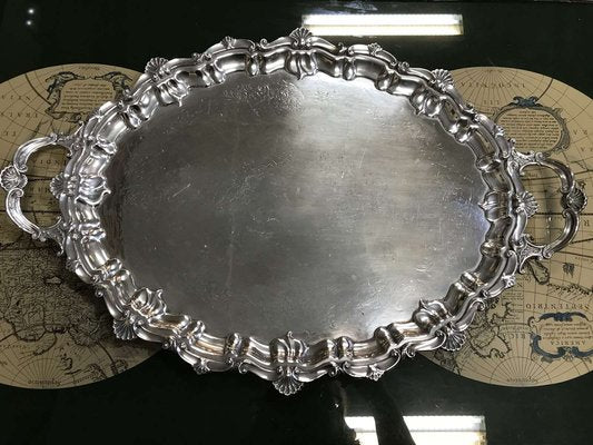 Large English Silver Metal Tray, 1930s-QYF-1722481