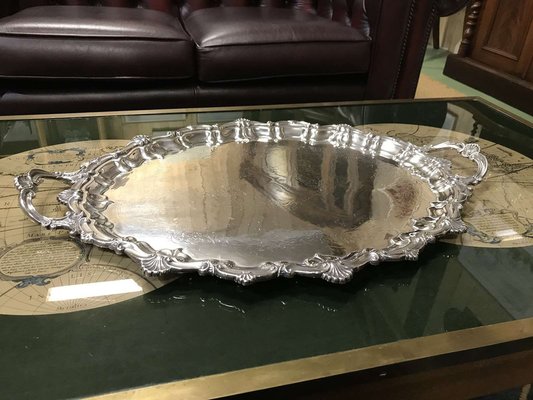 Large English Silver Metal Tray, 1930s-QYF-1722481