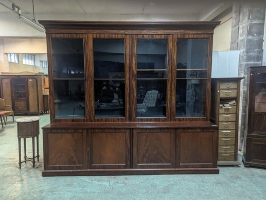 Large English Style Bookcase in Cuban Mahogany-HLV-1819743