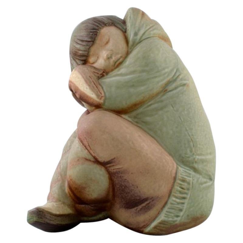 Large Eskimo Girl Sculpture in Glazed Ceramic from Lladro, Spain, 1980s