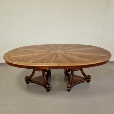 Large Extendable Dining Table in Walnut with Oval Shape and Carved Bases-ITF-2026914