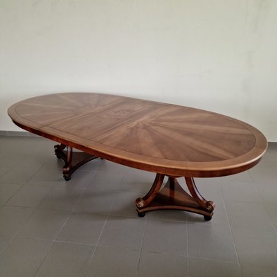 Large Extendable Dining Table in Walnut with Oval Shape and Carved Bases-ITF-2026914