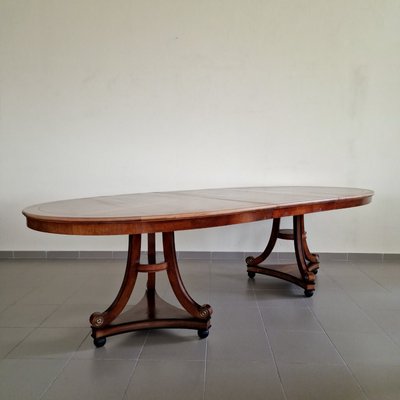 Large Extendable Dining Table in Walnut with Oval Shape and Carved Bases-ITF-2026914