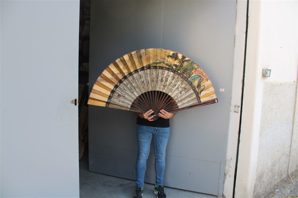 Large Fan in Painted Paper and Wood, China, 1940s-EH-1058643