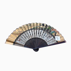 Large Fan in Painted Paper and Wood, China, 1940s-EH-1058643