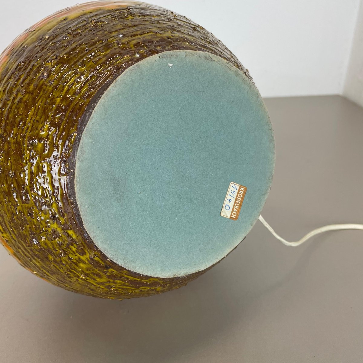 Large Fat Lava and Teak Lamp from Krösselbach Ceramic, Germany, 1970s