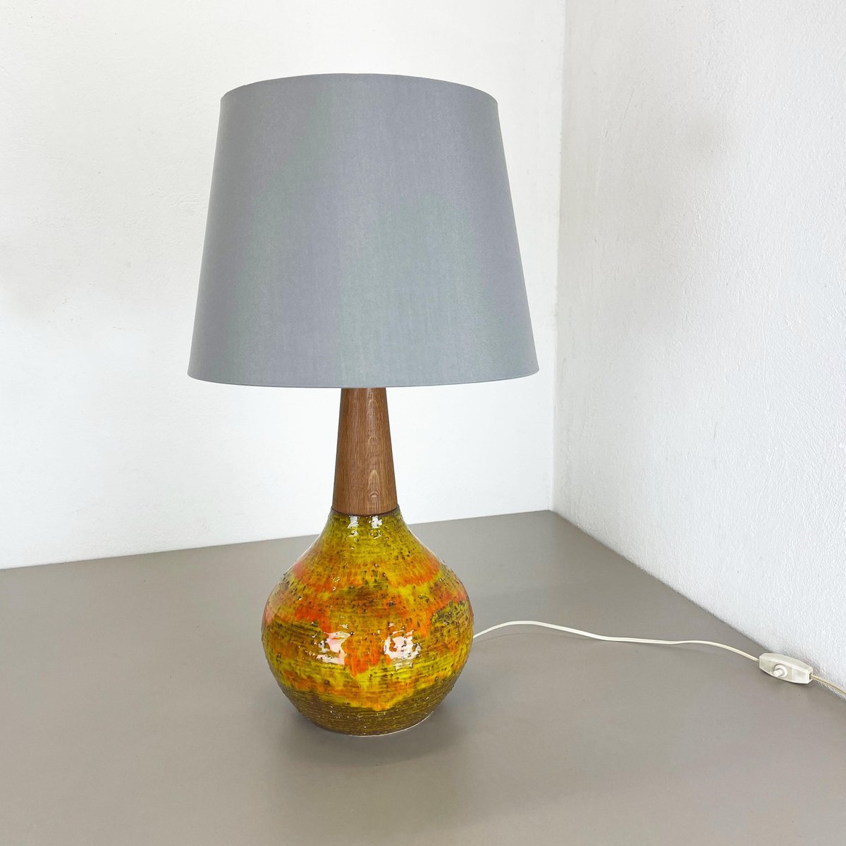 Large Fat Lava and Teak Lamp from Krösselbach Ceramic, Germany, 1970s