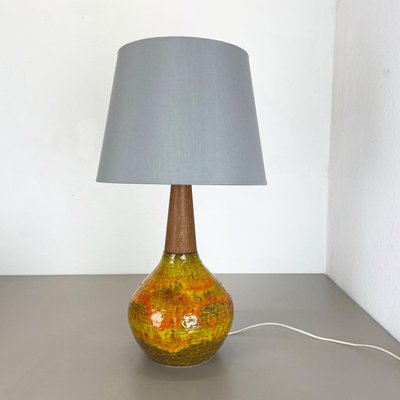 Large Fat Lava and Teak Lamp from Krösselbach Ceramic, Germany, 1970s-QZ-1307129