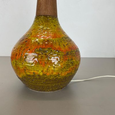 Large Fat Lava and Teak Lamp from Krösselbach Ceramic, Germany, 1970s