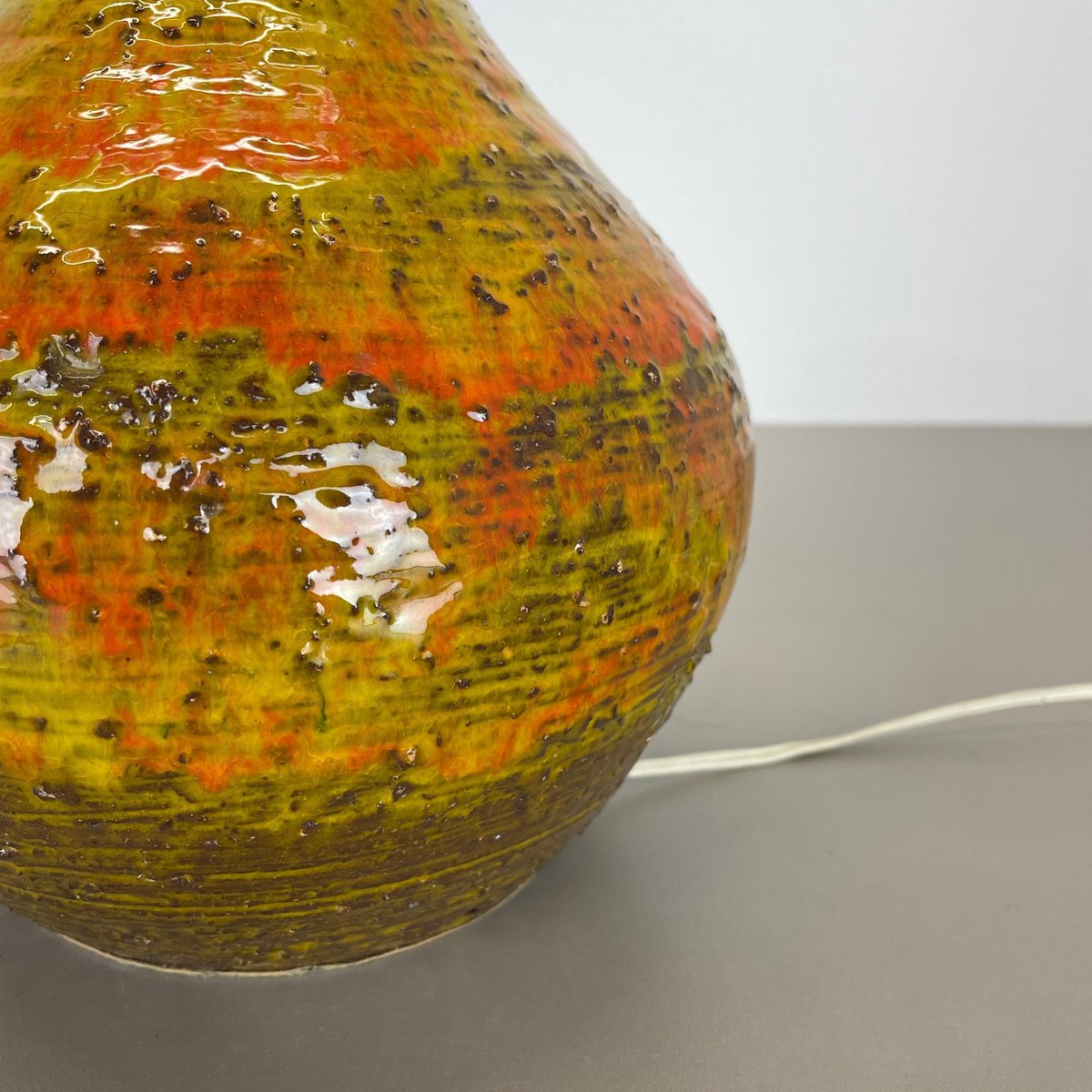 Large Fat Lava and Teak Lamp from Krösselbach Ceramic, Germany, 1970s