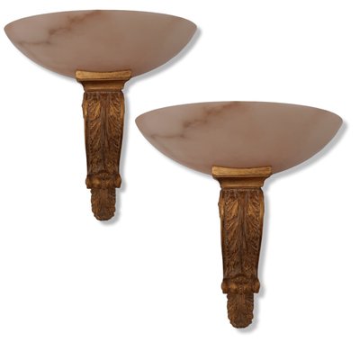 Large Faux Antique Wood and Marble Torch Sconces, Set of 2-TCS-1076360