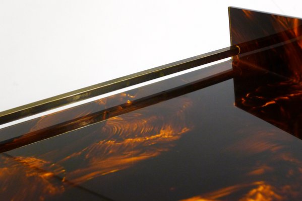 Large Faux Tortoiseshell Acrylic Glass & Resin Tray with Brass Sticks from Maison Mercier, 1970s-RNR-2034750