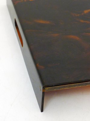 Large Faux Tortoiseshell Acrylic Glass & Resin Tray with Brass Sticks from Maison Mercier, 1970s-RNR-2034750