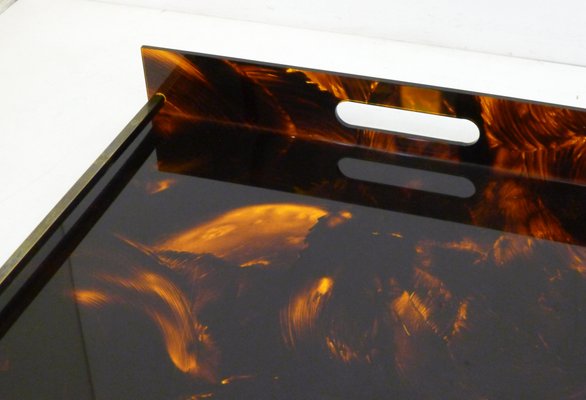 Large Faux Tortoiseshell Acrylic Glass & Resin Tray with Brass Sticks from Maison Mercier, 1970s-RNR-2034750