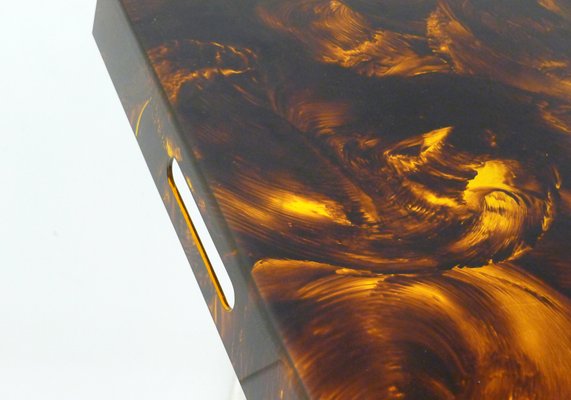 Large Faux Tortoiseshell Acrylic Glass & Resin Tray with Brass Sticks from Maison Mercier, 1970s-RNR-2034750