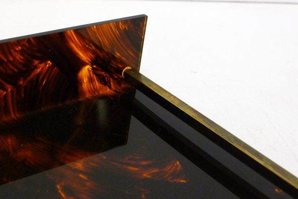 Large Faux Tortoiseshell Acrylic Glass & Resin Tray with Brass Sticks from Maison Mercier, 1970s-RNR-2034750