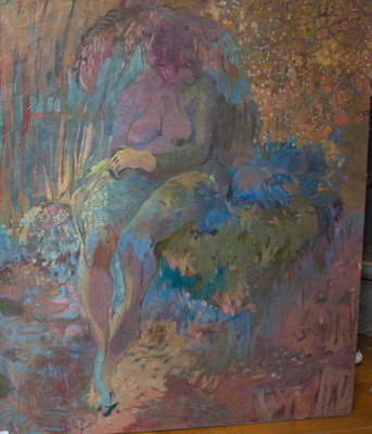 Large Female Nude in a Surrealist Landscape, Oil on Canvas-FSD-1361885