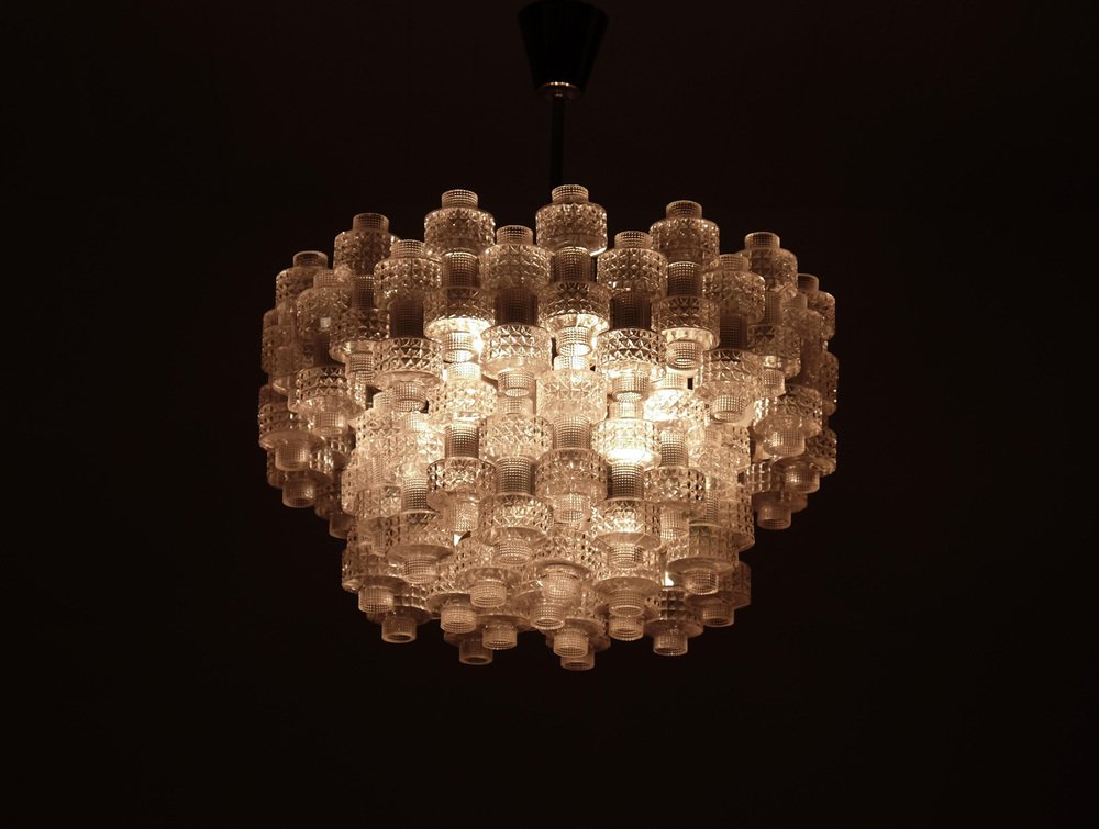 Large Festival Chandelier attributed to Gert Nyström for Orrefors, 1950s