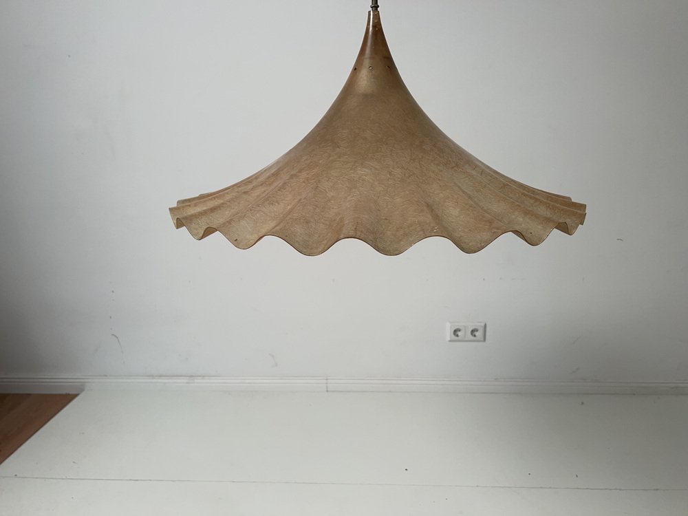 Large Fibreglass Pedant Light with Pleated Edging, 1970s