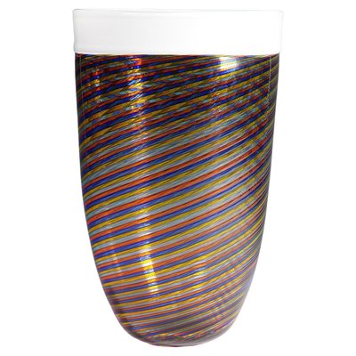 Large Filigrana Art Glass Vase with Multicoloured Bands from Cenedese-KJP-1267665