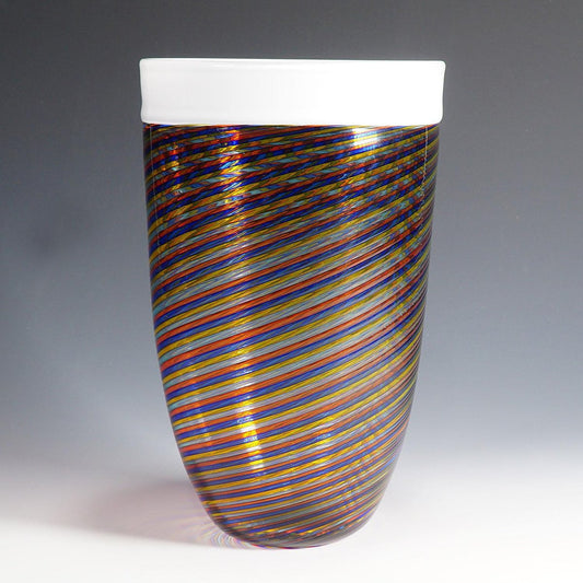 Large Filigrana Art Glass Vase with Multicoloured Bands from Cenedese