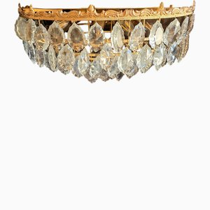 Large Flat Vintage Ceiling Lamp with Gold-Plated Metal Frame & Cut Crystal Glass Shade-HOI-2033664