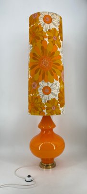 Large Floor Lamp with Flower-Printed Fabric Shade and Orange Glass Base, Germany, 1960s-CZ-2018323