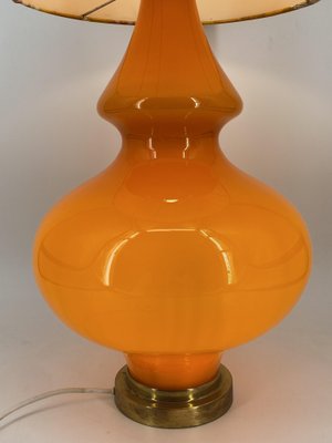 Large Floor Lamp with Flower-Printed Fabric Shade and Orange Glass Base, Germany, 1960s-CZ-2018323