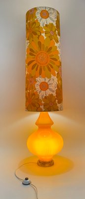 Large Floor Lamp with Flower-Printed Fabric Shade and Orange Glass Base, Germany, 1960s-CZ-2018323