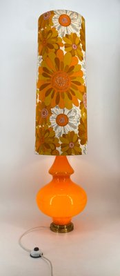 Large Floor Lamp with Flower-Printed Fabric Shade and Orange Glass Base, Germany, 1960s-CZ-2018323