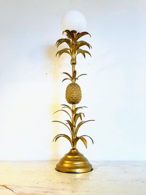 Large Floor Lamp with Pineapple in Gilded Metal, 1970s-JO-1823829