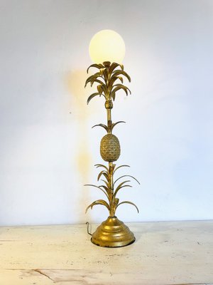 Large Floor Lamp with Pineapple in Gilded Metal, 1970s-JO-1823829