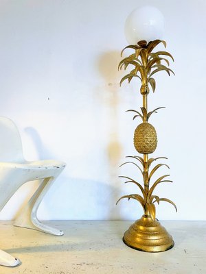 Large Floor Lamp with Pineapple in Gilded Metal, 1970s-JO-1823829