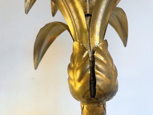 Large Floor Lamp with Pineapple in Gilded Metal, 1970s-JO-1823829