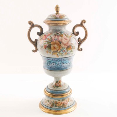 Large Floral & Gold Vase by G. Nico for Bassano, 1800s-NJV-850298