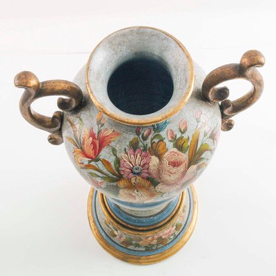 Large Floral & Gold Vase by G. Nico for Bassano, 1800s-NJV-850298