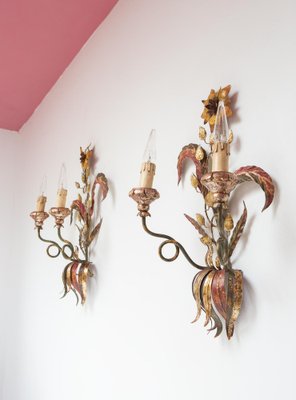 Large Florentine Wall Lights with Flowers, 1970s, Set of 2-JWI-1784459