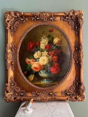 Large Flower Still Life, Acrylic on Canvas, 1980s, Framed-CJU-1754285